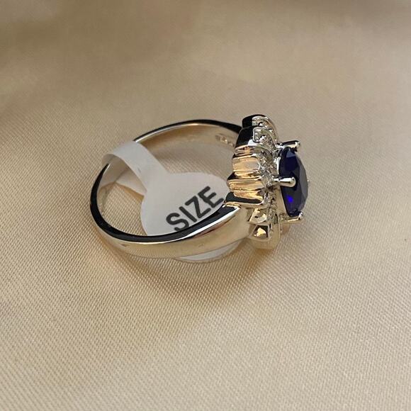 Silver Blue Gemstone Ring  Size 10 - Picture 3 of 7